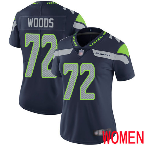 Seattle Seahawks Limited Navy Blue Women Al Woods Home Jersey NFL Football #72 Vapor Untouchable